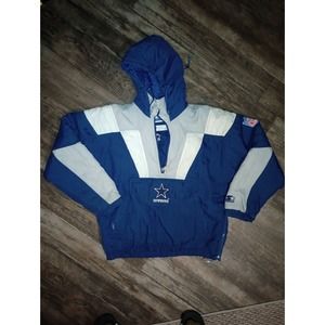 Dallas Cowboys Starter Jacket Mens SZ S Blue NFL Football Pullover Half Zip Coat